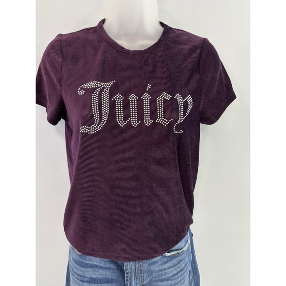 Juicy Couture Sleepwear Juniors Large Purple Ribbed Rhinestone Logo Tee - Picture 4 of 10